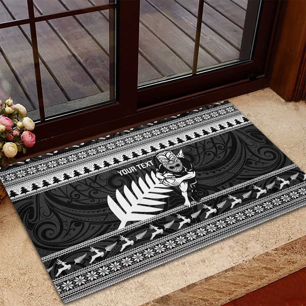 New Zealand Christmas Rugby Personalised Rubber Doormat Meri Kirihimete All Black Maori - Polynesian Pride