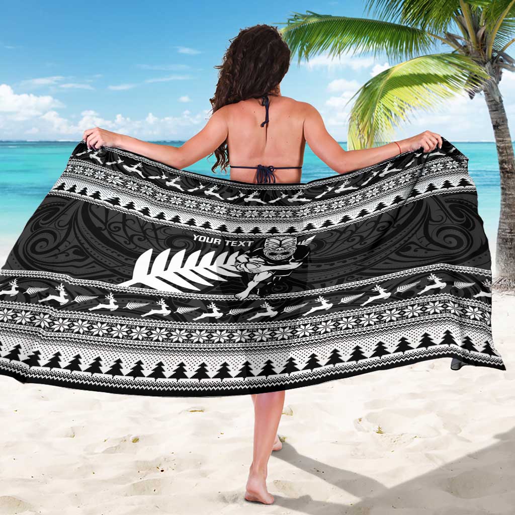 New Zealand Christmas Rugby Personalised Sarong Meri Kirihimete All Black Maori - Polynesian Pride
