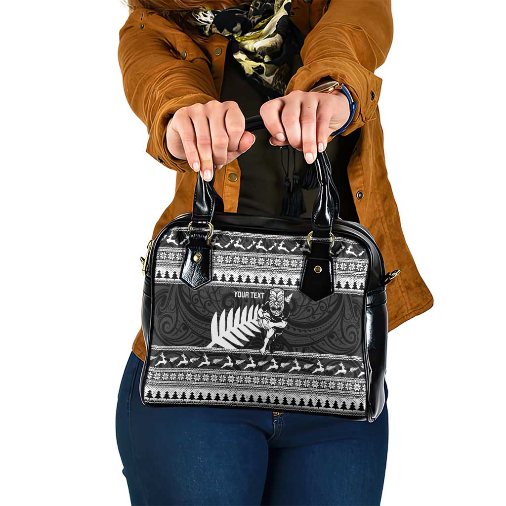 New Zealand Christmas Rugby Personalised Shoulder Handbag Meri Kirihimete All Black Maori - Polynesian Pride
