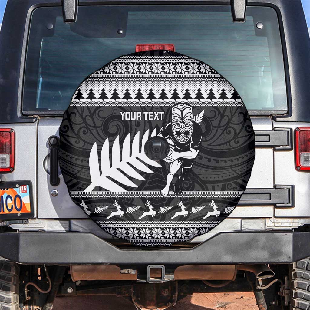 New Zealand Christmas Rugby Personalised Spare Tire Cover Meri Kirihimete All Black Maori - Polynesian Pride