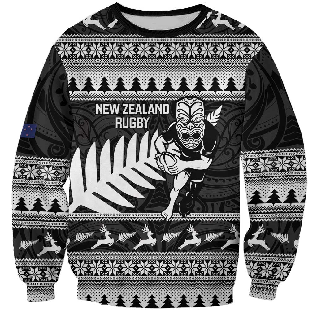 New Zealand Christmas Rugby Personalised Sweatshirt Meri Kirihimete All Black Maori - Polynesian Pride