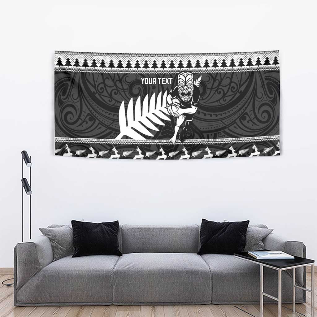New Zealand Christmas Rugby Personalised Tapestry Meri Kirihimete All Black Maori - Polynesian Pride