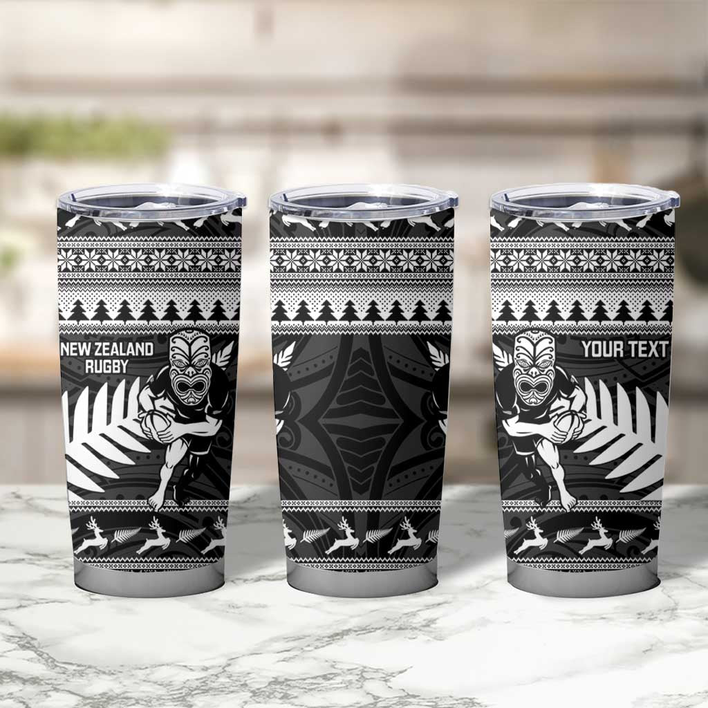 New Zealand Christmas Rugby Personalised Tumbler Cup Meri Kirihimete All Black Maori - Polynesian Pride