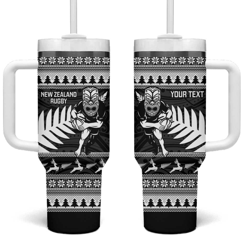 New Zealand Christmas Rugby Personalised Tumbler With Handle Meri Kirihimete All Black Maori - Polynesian Pride