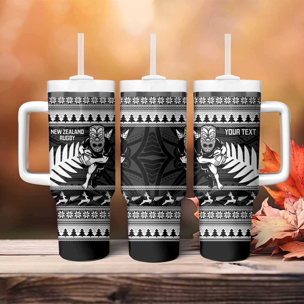 New Zealand Christmas Rugby Personalised Tumbler With Handle Meri Kirihimete All Black Maori - Polynesian Pride