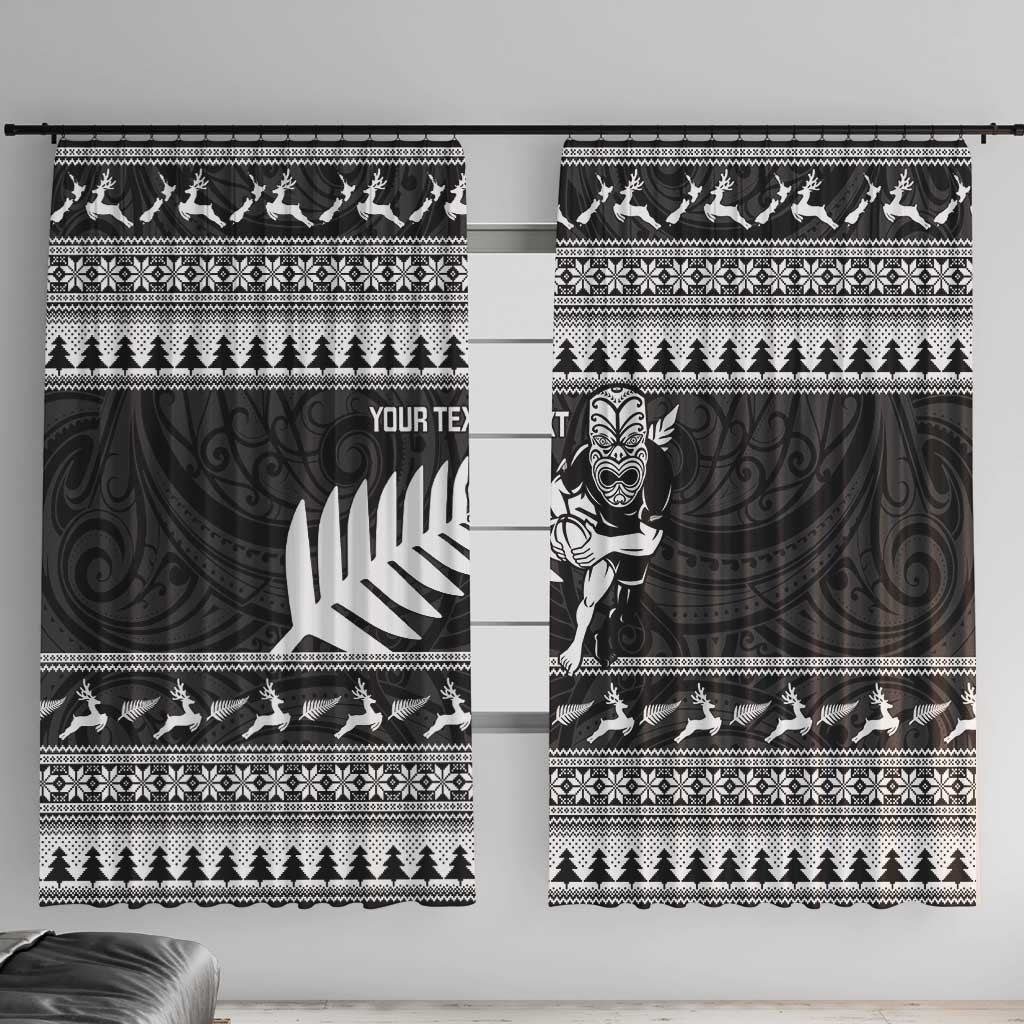 New Zealand Christmas Rugby Personalised Window Curtain Meri Kirihimete All Black Maori - Polynesian Pride