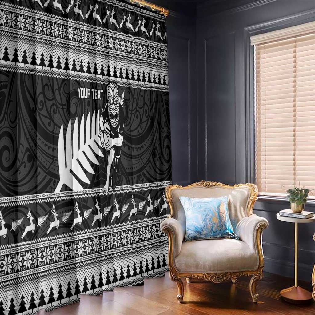 New Zealand Christmas Rugby Personalised Window Curtain Meri Kirihimete All Black Maori - Polynesian Pride