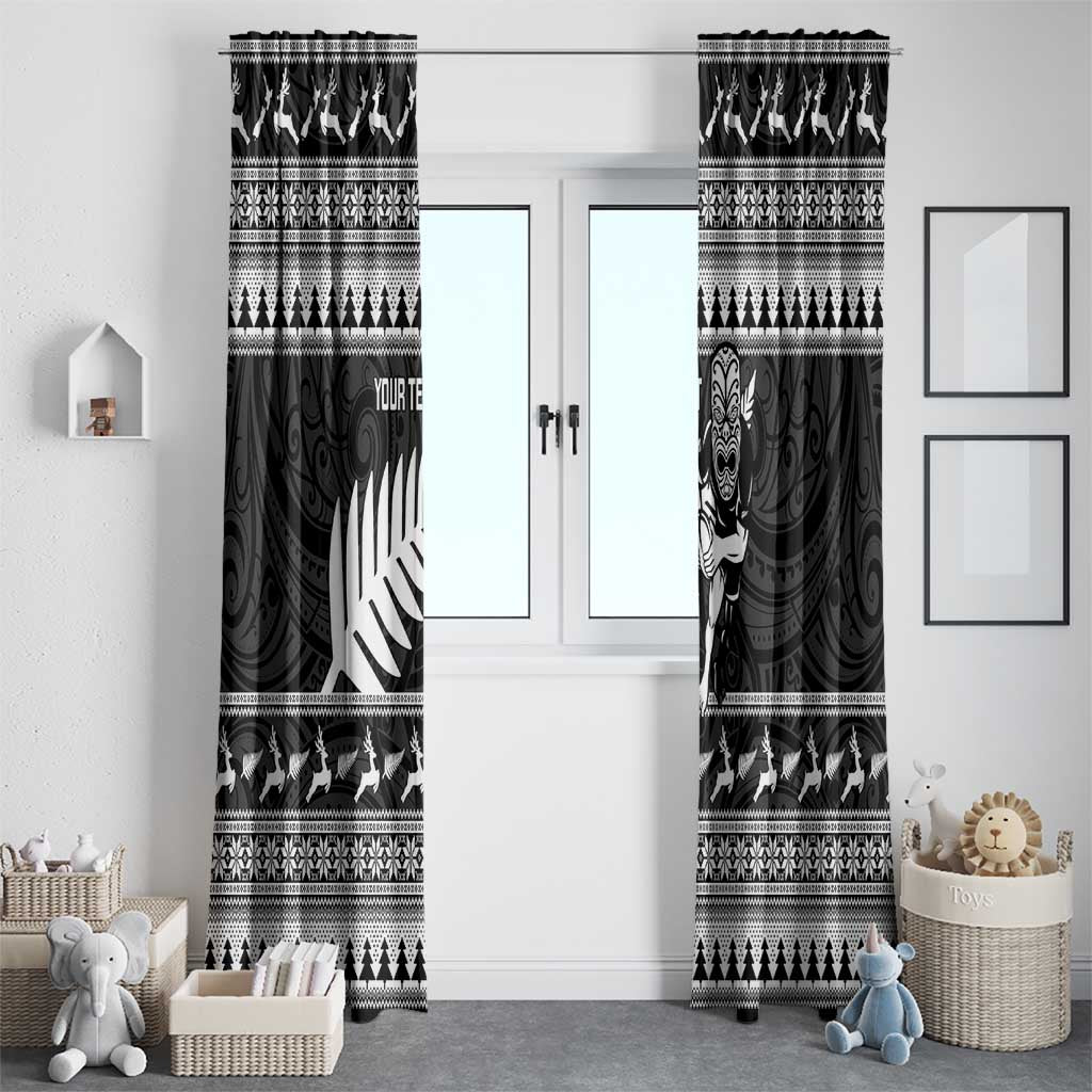 New Zealand Christmas Rugby Personalised Window Curtain Meri Kirihimete All Black Maori - Polynesian Pride