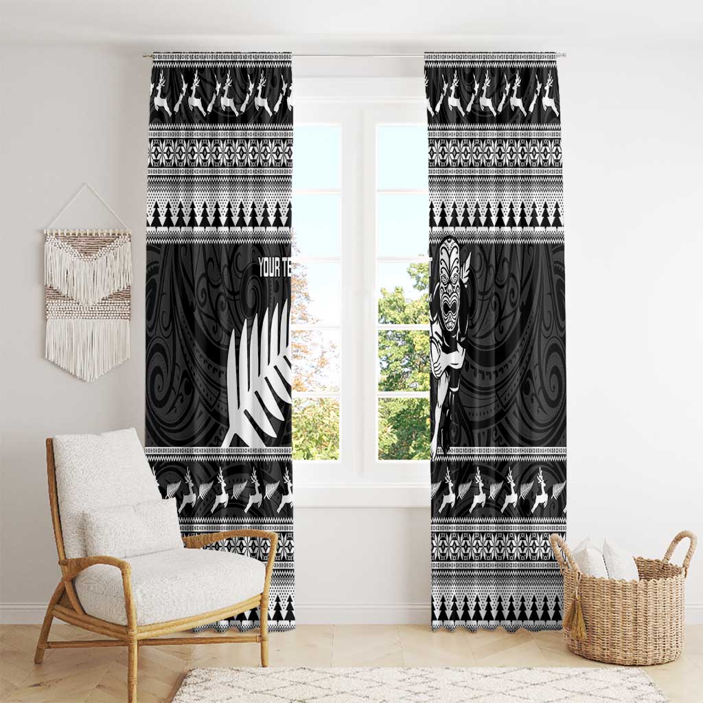 New Zealand Christmas Rugby Personalised Window Curtain Meri Kirihimete All Black Maori - Polynesian Pride