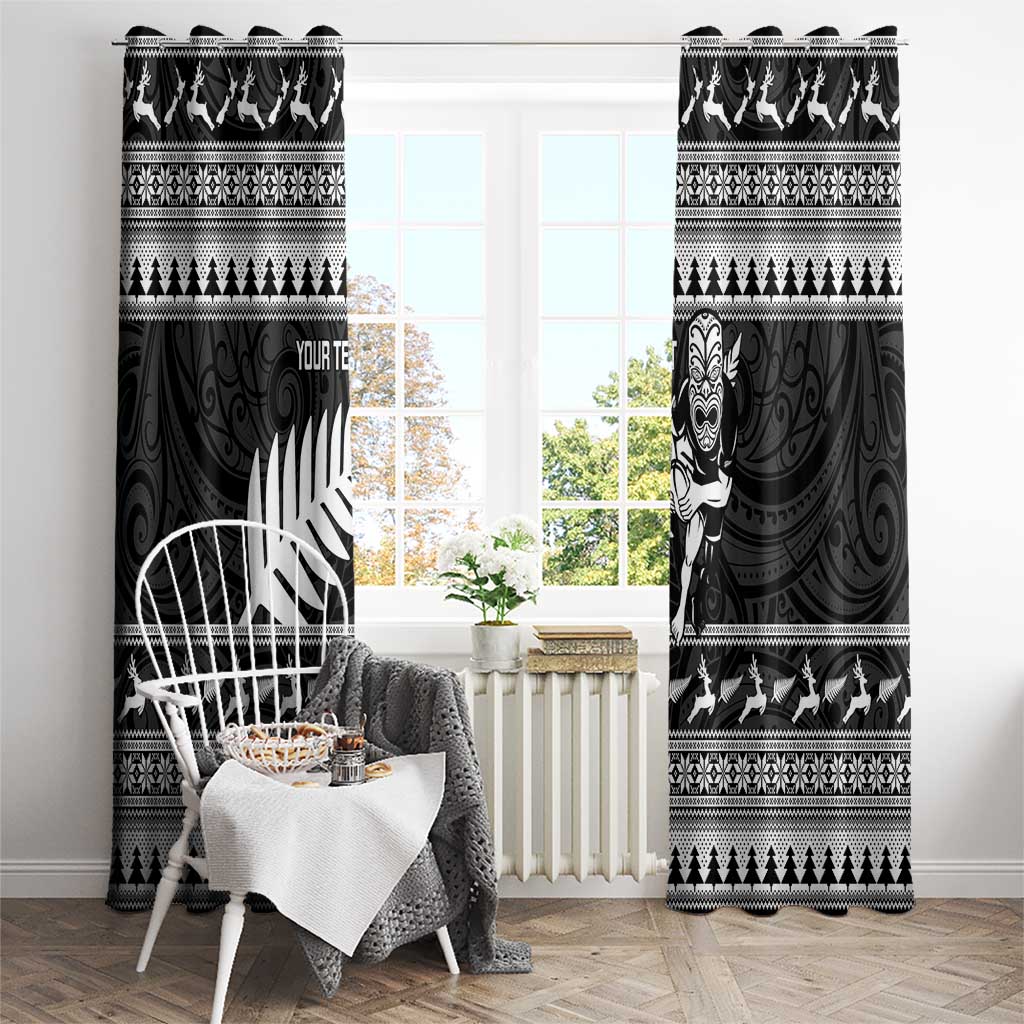 New Zealand Christmas Rugby Personalised Window Curtain Meri Kirihimete All Black Maori - Polynesian Pride