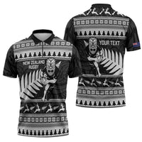 New Zealand Christmas Rugby Personalised Zipper Polo Shirt Meri Kirihimete All Black Maori - Polynesian Pride