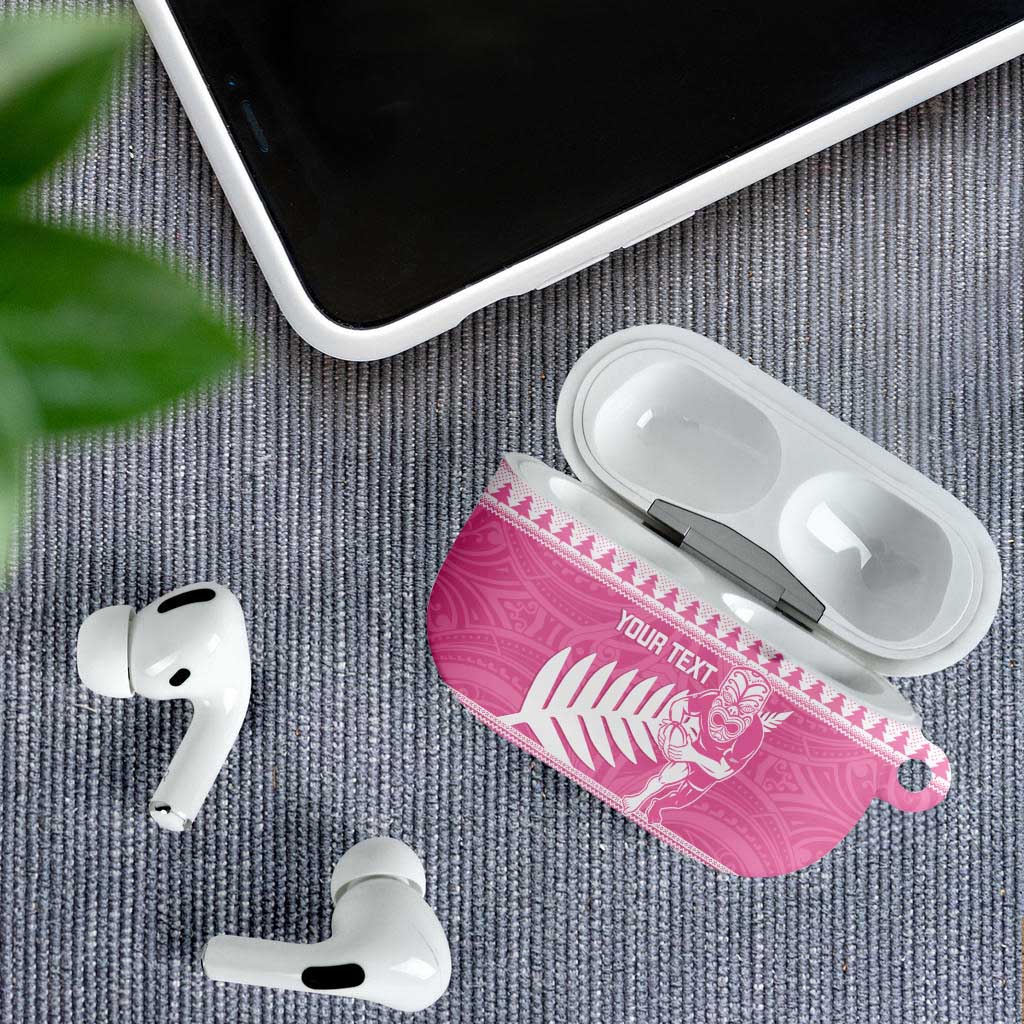 New Zealand Christmas Rugby Personalised AirPods Case Meri Kirihimete All Black Maori Pink Version - Polynesian Pride