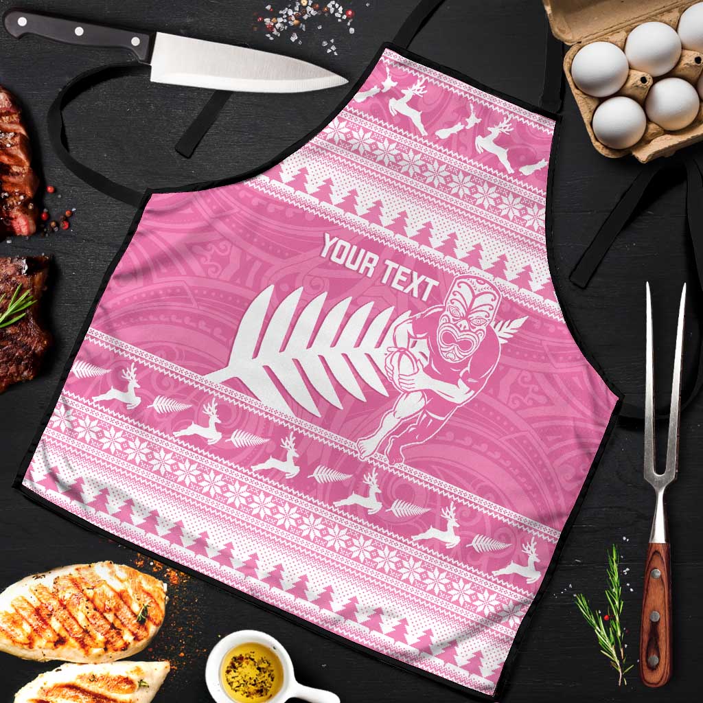 New Zealand Christmas Rugby Personalised Apron Meri Kirihimete All Black Maori Pink Version - Polynesian Pride