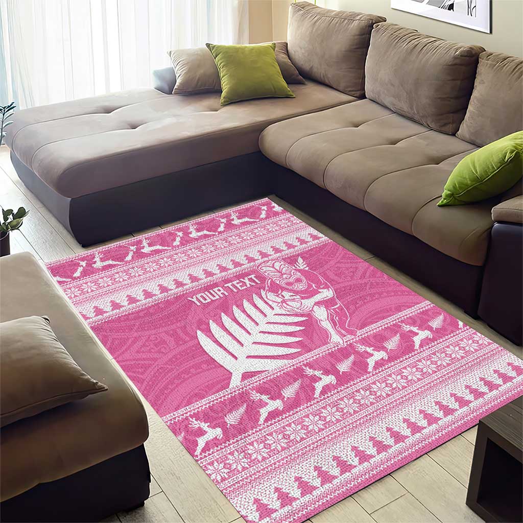 New Zealand Christmas Rugby Personalised Area Rug Meri Kirihimete All Black Maori Pink Version - Polynesian Pride