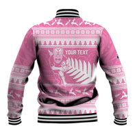 New Zealand Christmas Rugby Personalised Baseball Jacket Meri Kirihimete All Black Maori Pink Version - Polynesian Pride