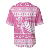 New Zealand Christmas Rugby Personalised Baseball Jersey Meri Kirihimete All Black Maori Pink Version - Polynesian Pride