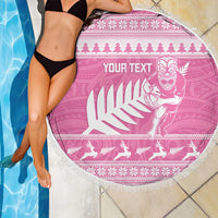 New Zealand Christmas Rugby Personalised Beach Blanket Meri Kirihimete All Black Maori Pink Version - Polynesian Pride
