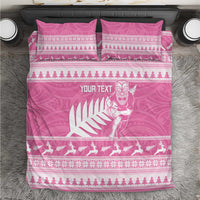 New Zealand Christmas Rugby Personalised Bedding Set Meri Kirihimete All Black Maori Pink Version - Polynesian Pride