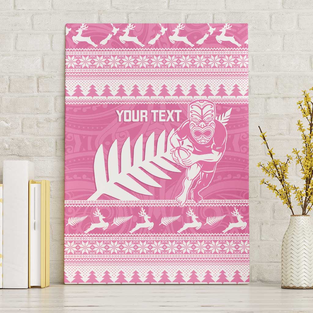 New Zealand Christmas Rugby Personalised Canvas Wall Art Meri Kirihimete All Black Maori Pink Version - Polynesian Pride