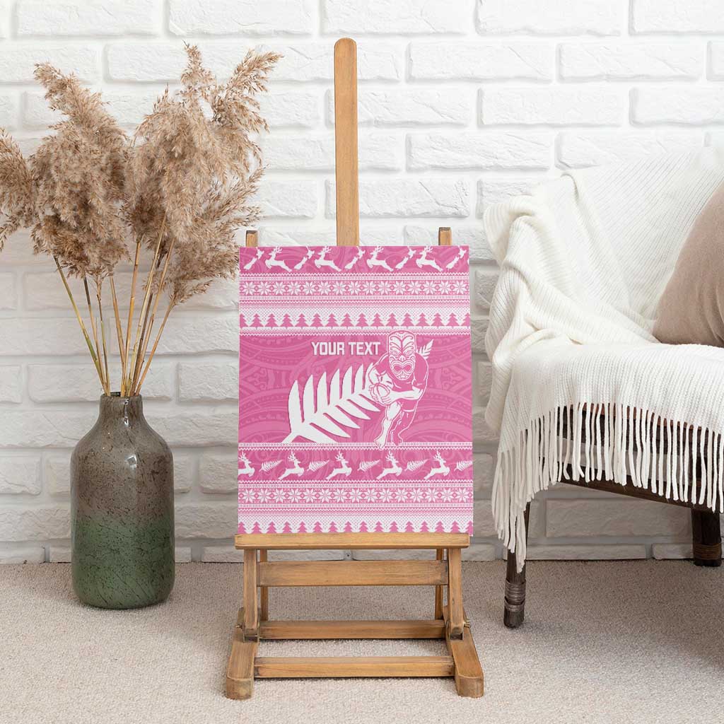 New Zealand Christmas Rugby Personalised Canvas Wall Art Meri Kirihimete All Black Maori Pink Version - Polynesian Pride
