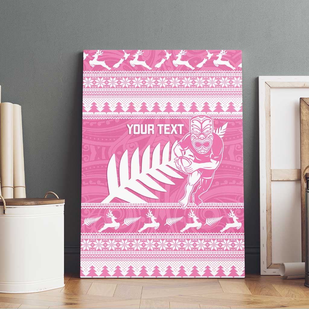 New Zealand Christmas Rugby Personalised Canvas Wall Art Meri Kirihimete All Black Maori Pink Version - Polynesian Pride