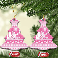 New Zealand Christmas Rugby Personalised Ceramic Ornament Meri Kirihimete All Black Maori Pink Version - Polynesian Pride