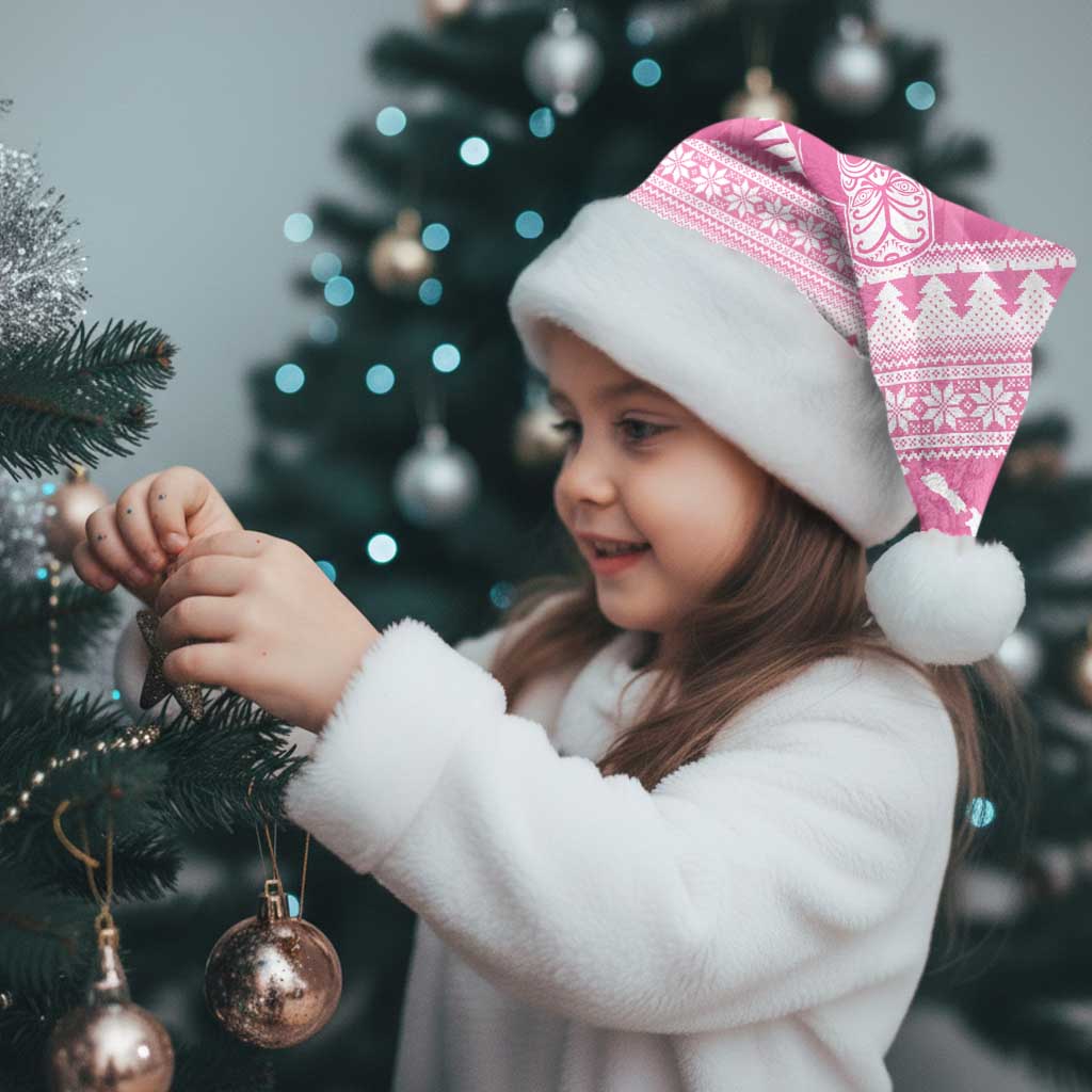 New Zealand Christmas Rugby Personalised Christmas Santa Hat Meri Kirihimete All Black Maori Pink Version - Polynesian Pride