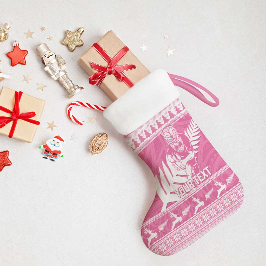 New Zealand Christmas Rugby Personalised Christmas Stocking Meri Kirihimete All Black Maori Pink Version - Polynesian Pride