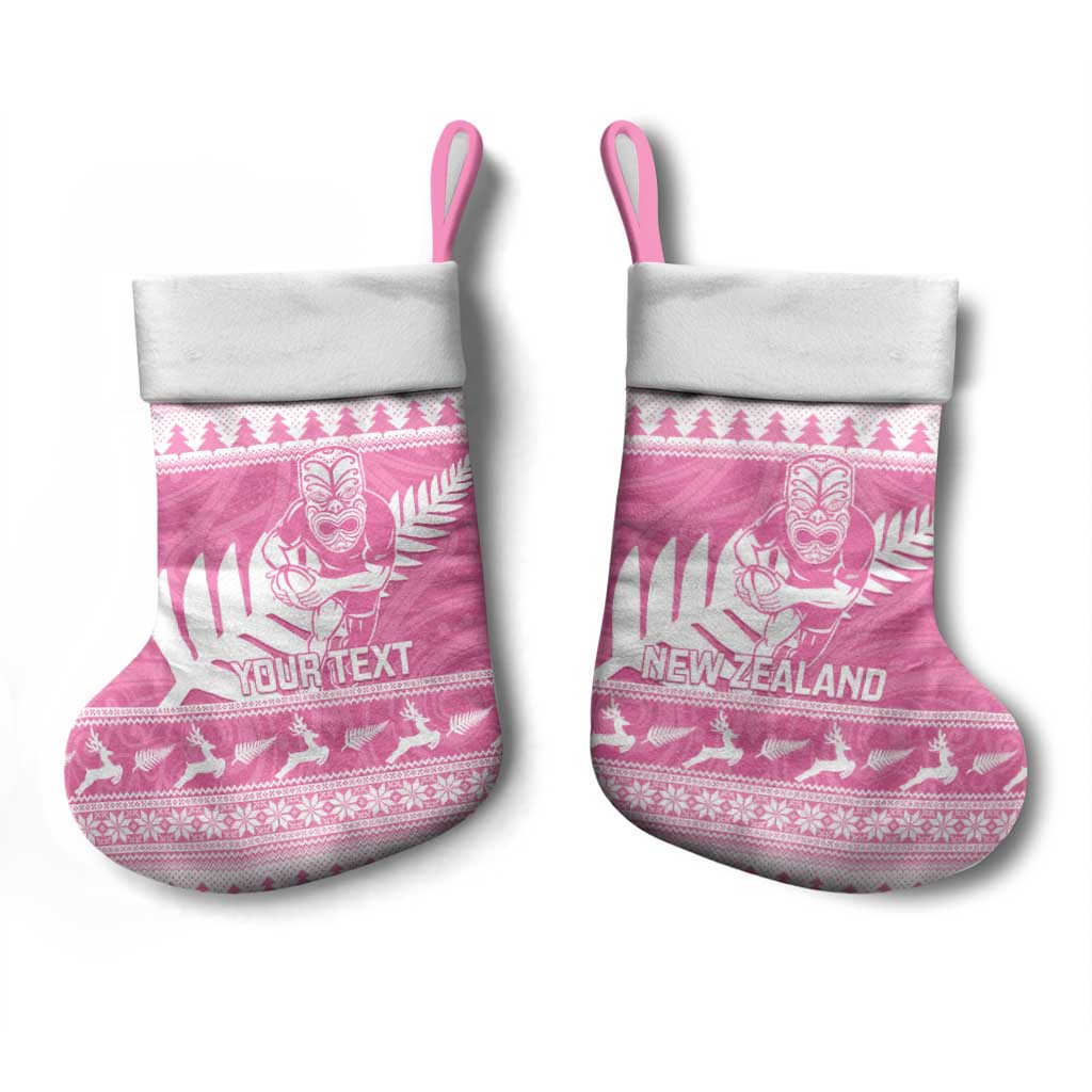 New Zealand Christmas Rugby Personalised Christmas Stocking Meri Kirihimete All Black Maori Pink Version - Polynesian Pride