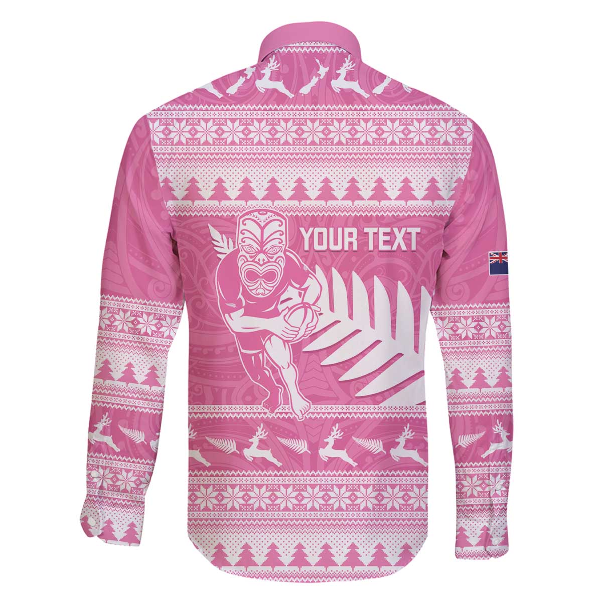 New Zealand Christmas Rugby Personalised Family Matching Off The Shoulder Long Sleeve Dress and Hawaiian Shirt Meri Kirihimete All Black Maori Pink Version - Polynesian Pride