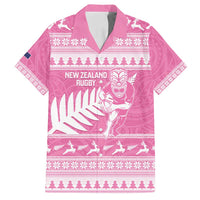 New Zealand Christmas Rugby Personalised Family Matching Tank Maxi Dress and Hawaiian Shirt Meri Kirihimete All Black Maori Pink Version - Polynesian Pride