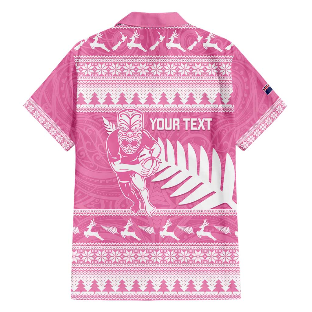 New Zealand Christmas Rugby Personalised Hawaiian Shirt Meri Kirihimete All Black Maori Pink Version - Polynesian Pride