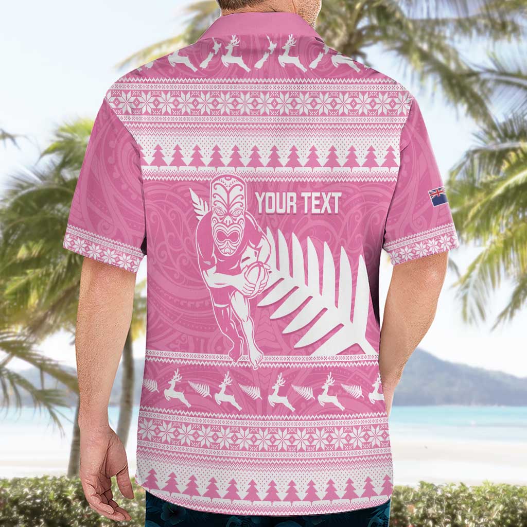 New Zealand Christmas Rugby Personalised Hawaiian Shirt Meri Kirihimete All Black Maori Pink Version - Polynesian Pride