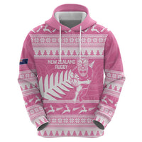New Zealand Christmas Rugby Personalised Hoodie Meri Kirihimete All Black Maori Pink Version - Polynesian Pride