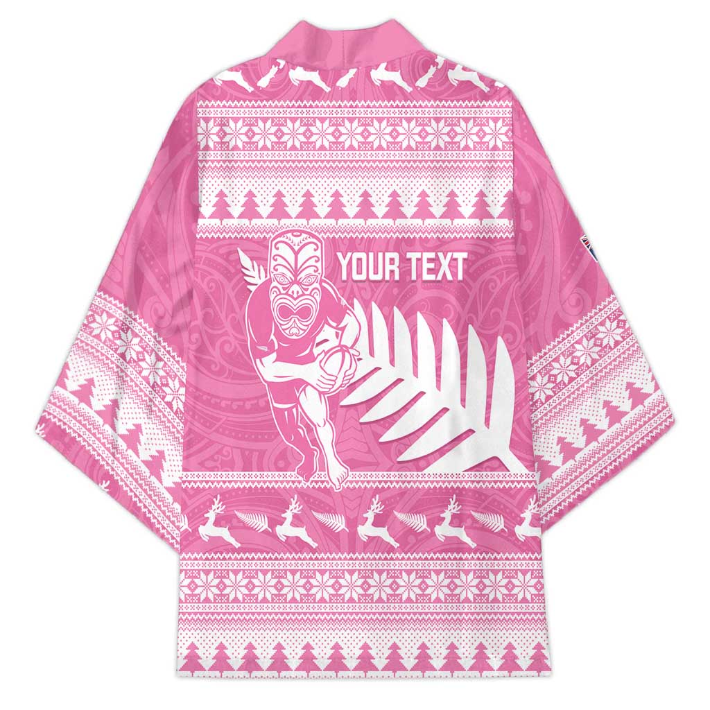 New Zealand Christmas Rugby Personalised Kimono Meri Kirihimete All Black Maori Pink Version - Polynesian Pride