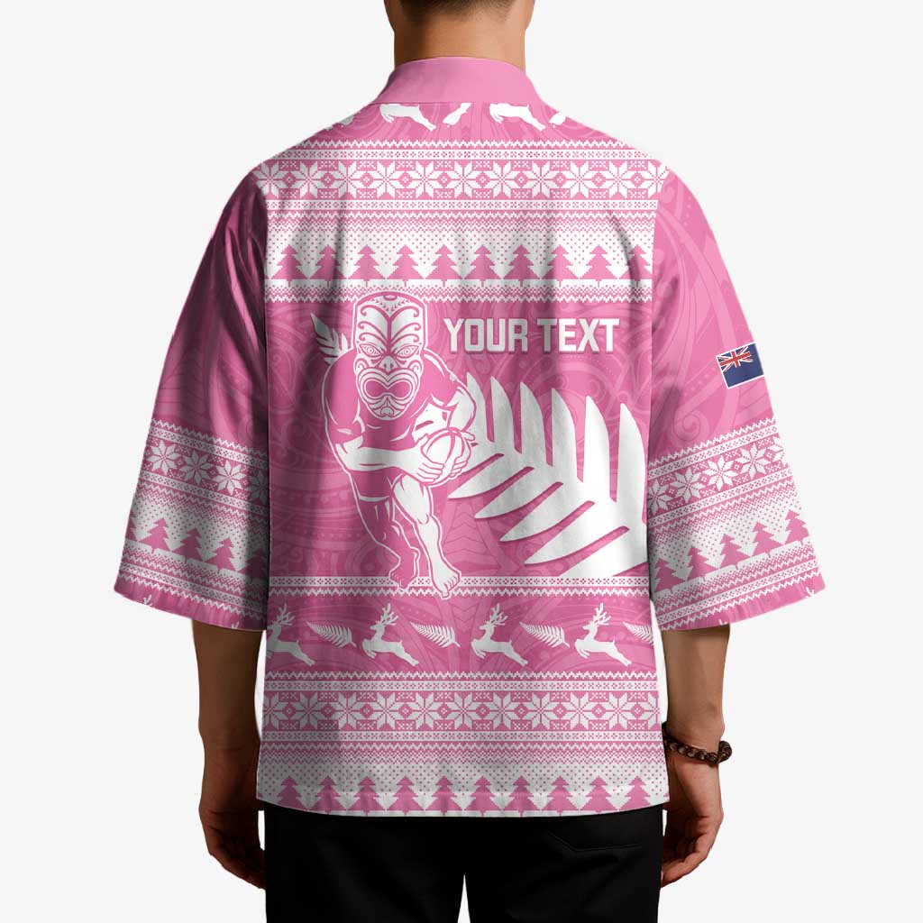 New Zealand Christmas Rugby Personalised Kimono Meri Kirihimete All Black Maori Pink Version - Polynesian Pride