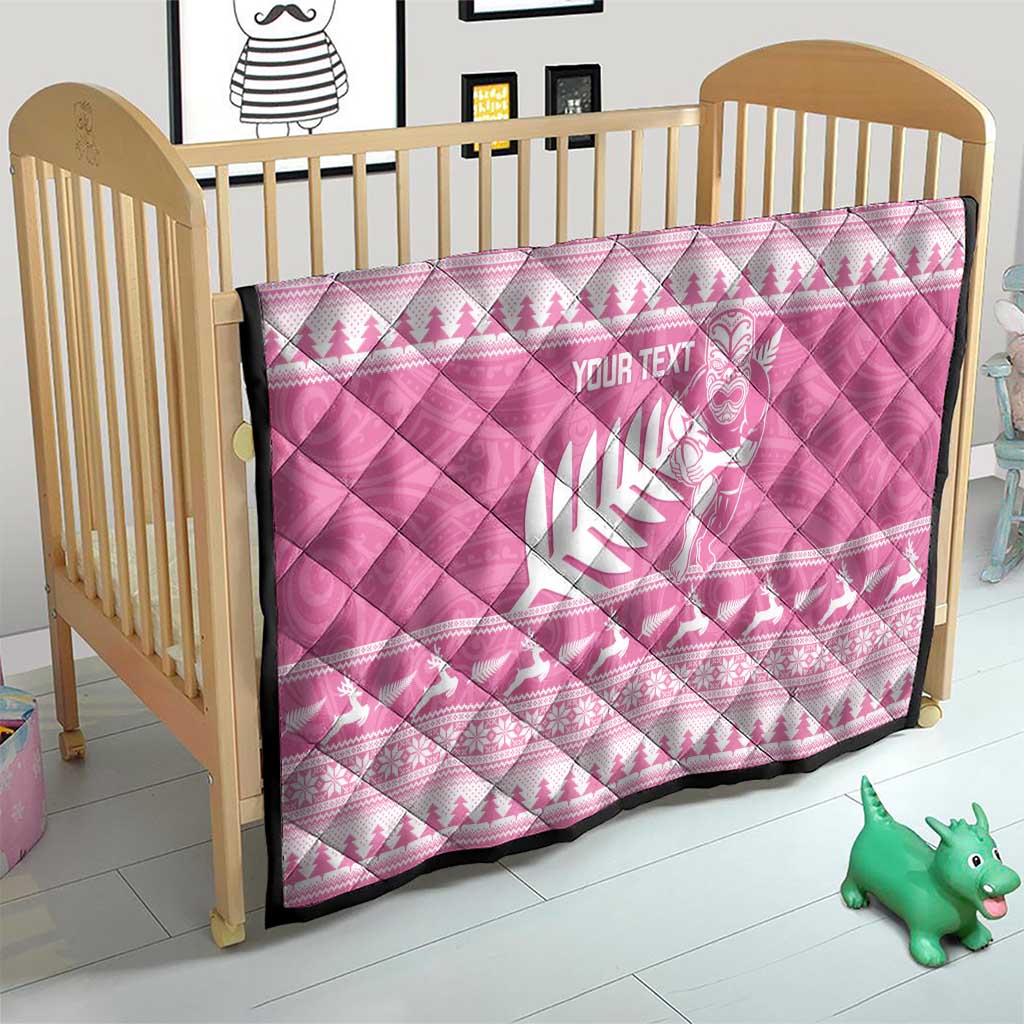 New Zealand Christmas Rugby Personalised Quilt Meri Kirihimete All Black Maori Pink Version - Polynesian Pride