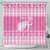 New Zealand Christmas Rugby Personalised Shower Curtain Meri Kirihimete All Black Maori Pink Version - Polynesian Pride