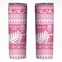 New Zealand Christmas Rugby Personalised Skinny Tumbler Meri Kirihimete All Black Maori Pink Version - Polynesian Pride