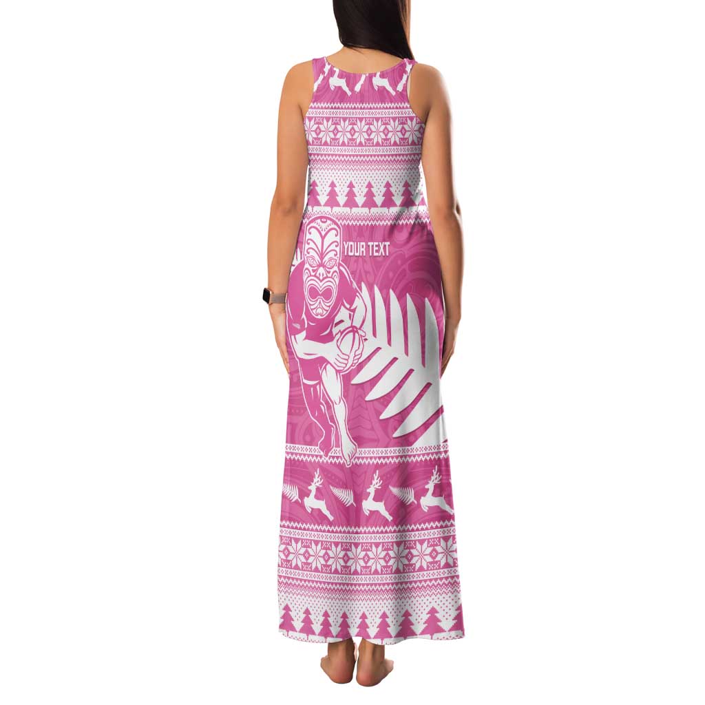 New Zealand Christmas Rugby Personalised Tank Maxi Dress Meri Kirihimete All Black Maori Pink Version - Polynesian Pride