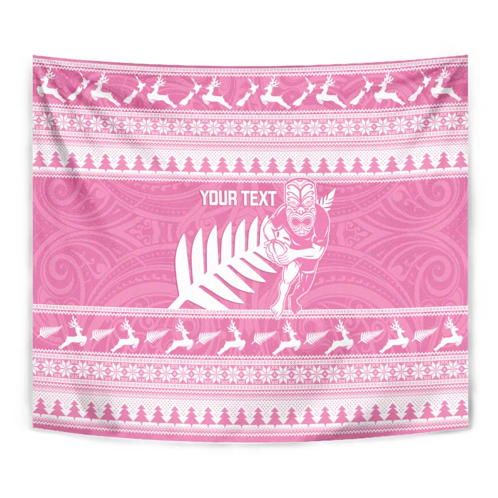 New Zealand Christmas Rugby Personalised Tapestry Meri Kirihimete All Black Maori Pink Version - Polynesian Pride