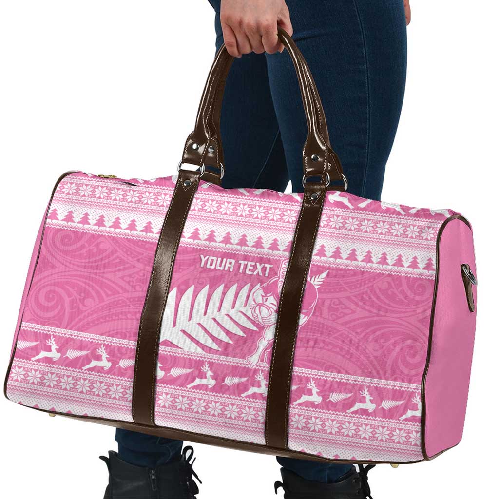 New Zealand Christmas Rugby Personalised Travel Bag Meri Kirihimete All Black Maori Pink Version - Polynesian Pride
