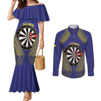 Personalised Niue Darts Couples Matching Mermaid Dress and Long Sleeve Button Shirt Dart Board Hiapo Pattern - Polynesian Pride