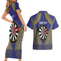 Personalised Niue Darts Couples Matching Short Sleeve Bodycon Dress and Hawaiian Shirt Dart Board Hiapo Pattern - Polynesian Pride