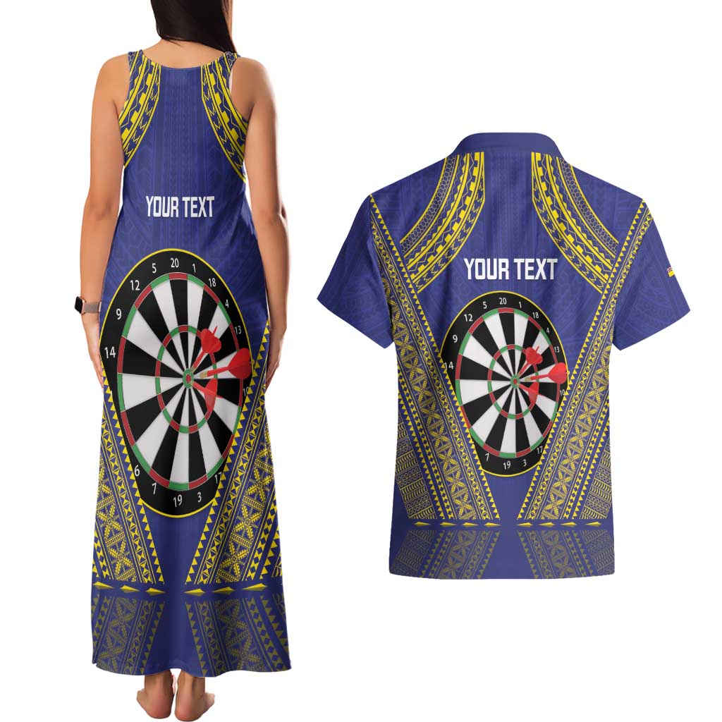 Personalised Niue Darts Couples Matching Tank Maxi Dress and Hawaiian Shirt Dart Board Hiapo Pattern - Polynesian Pride