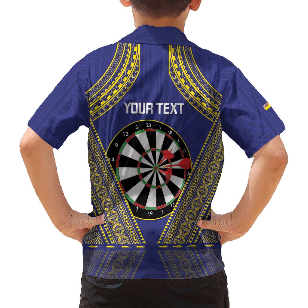 Personalised Niue Darts Family Matching Off Shoulder Maxi Dress and Hawaiian Shirt Dart Board Hiapo Pattern - Polynesian Pride