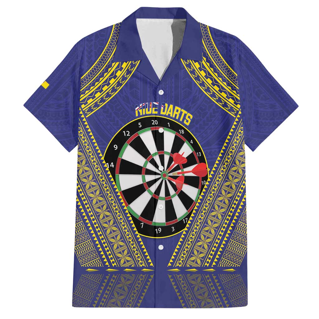 Personalised Niue Darts Family Matching Off Shoulder Maxi Dress and Hawaiian Shirt Dart Board Hiapo Pattern - Polynesian Pride
