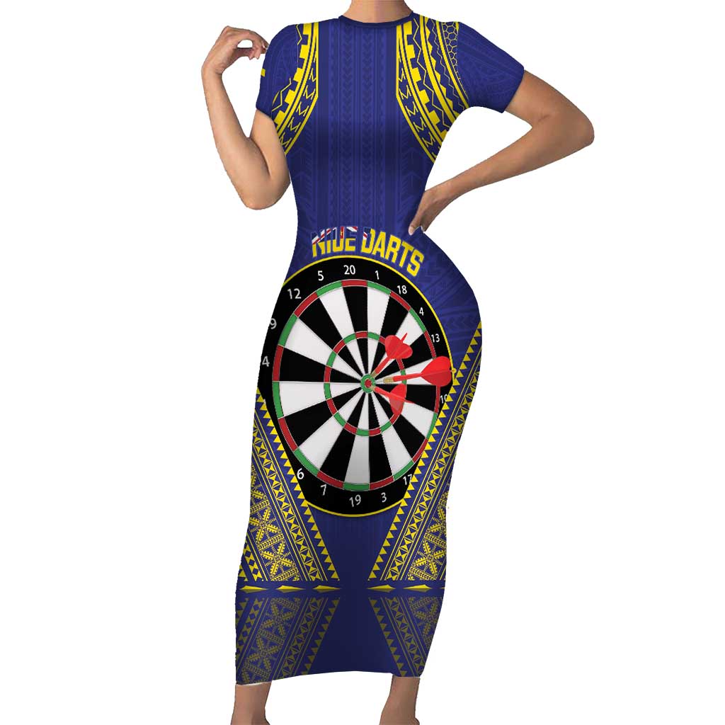 Personalised Niue Darts Family Matching Short Sleeve Bodycon Dress and Hawaiian Shirt Dart Board Hiapo Pattern - Polynesian Pride