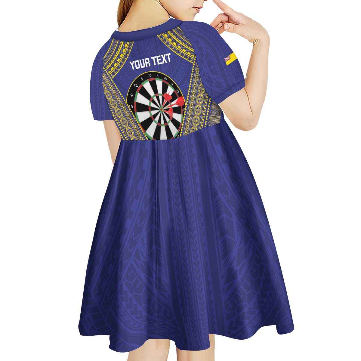 Personalised Niue Darts Kid Short Sleeve Dress Dart Board Hiapo Pattern - Polynesian Pride