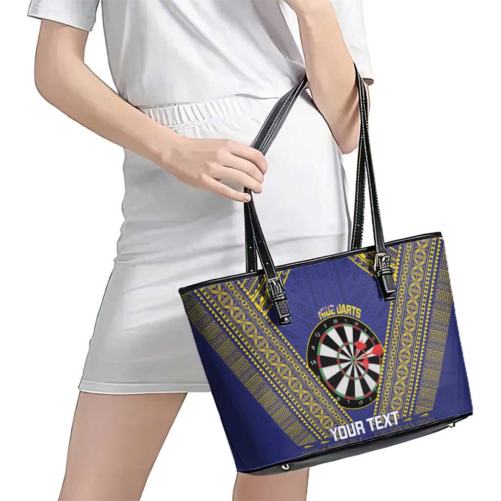 Personalised Niue Darts Leather Tote Bag Dart Board Hiapo Pattern - Polynesian Pride